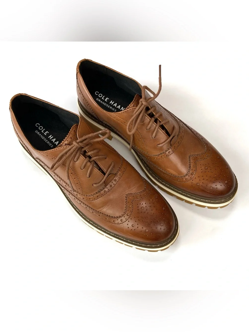 COLE HAAN Tahoe Featherfeel Wingtip Oxford Brown 10.5 Mens Classic Work Comfort